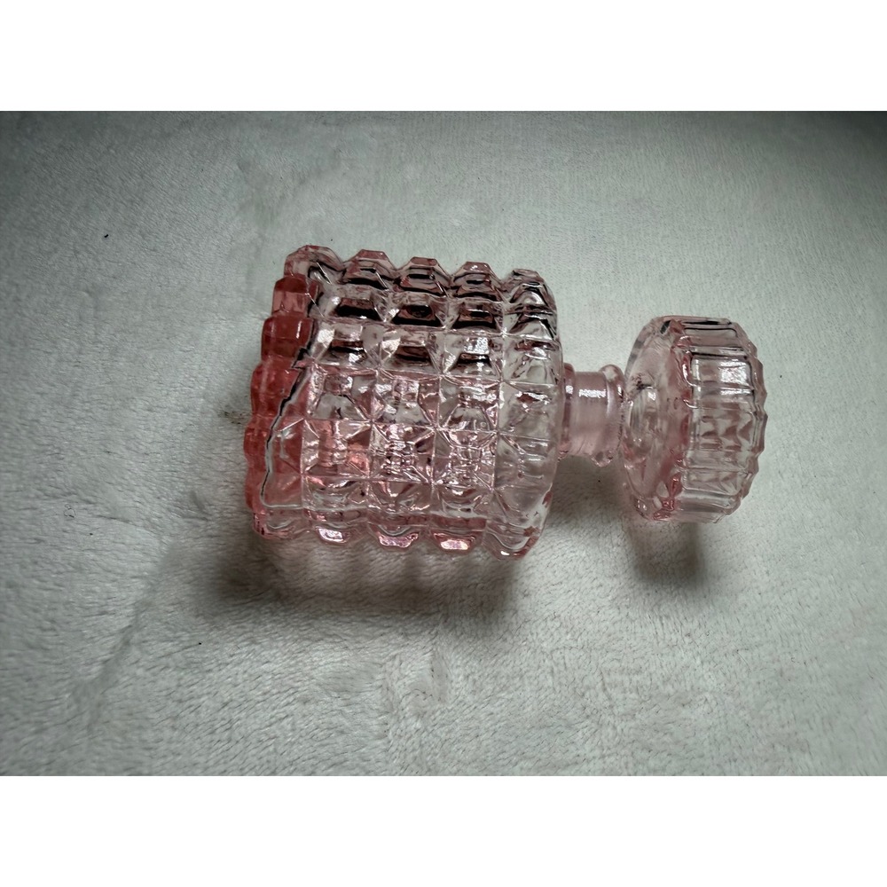 Vintage Pink Glass Perfume Bottle Waffle Pattern Faceted Stopper Decorative - Picture 4 of 10
